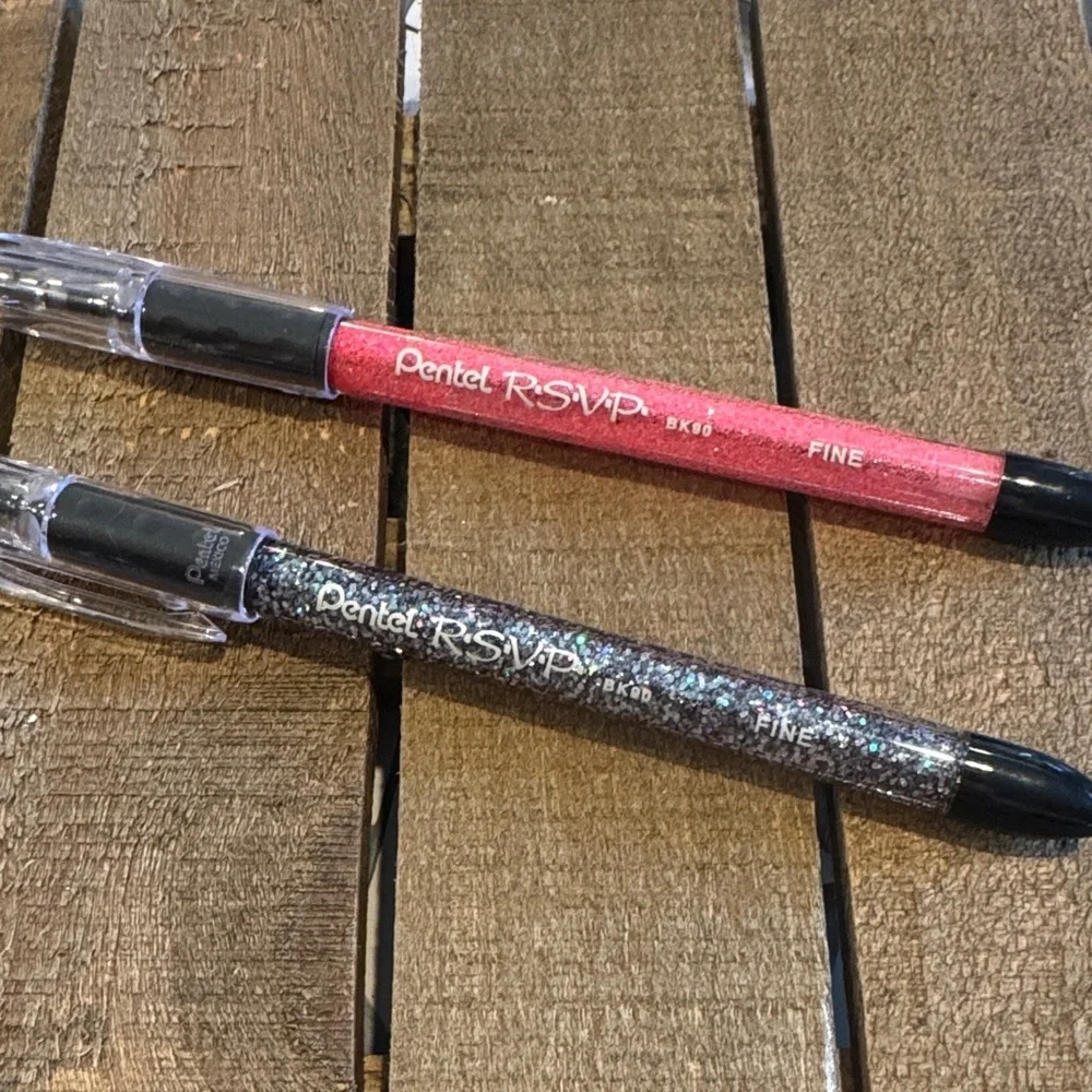 Pentel R.S.V.P. Glitter Gel Pens - Pink & silver